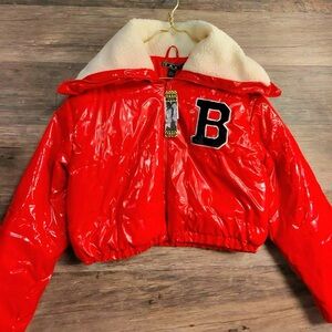 Taxi Vibrant Red Puffer Jacket with Bold Patch